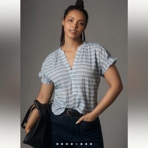Anthropologie The Tatum Flutter-Sleeve Blouse by Pilcro:
Striped Edition